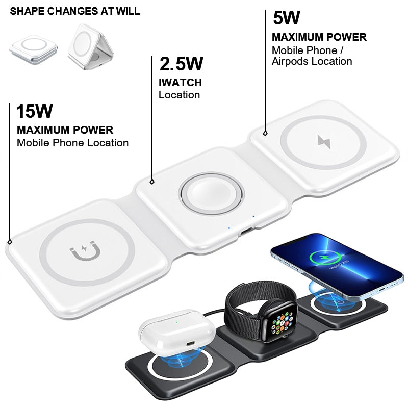 Foldable 3 in 1 Wireless Charger for iPhone and Apple Watch - Soulzen Retreats